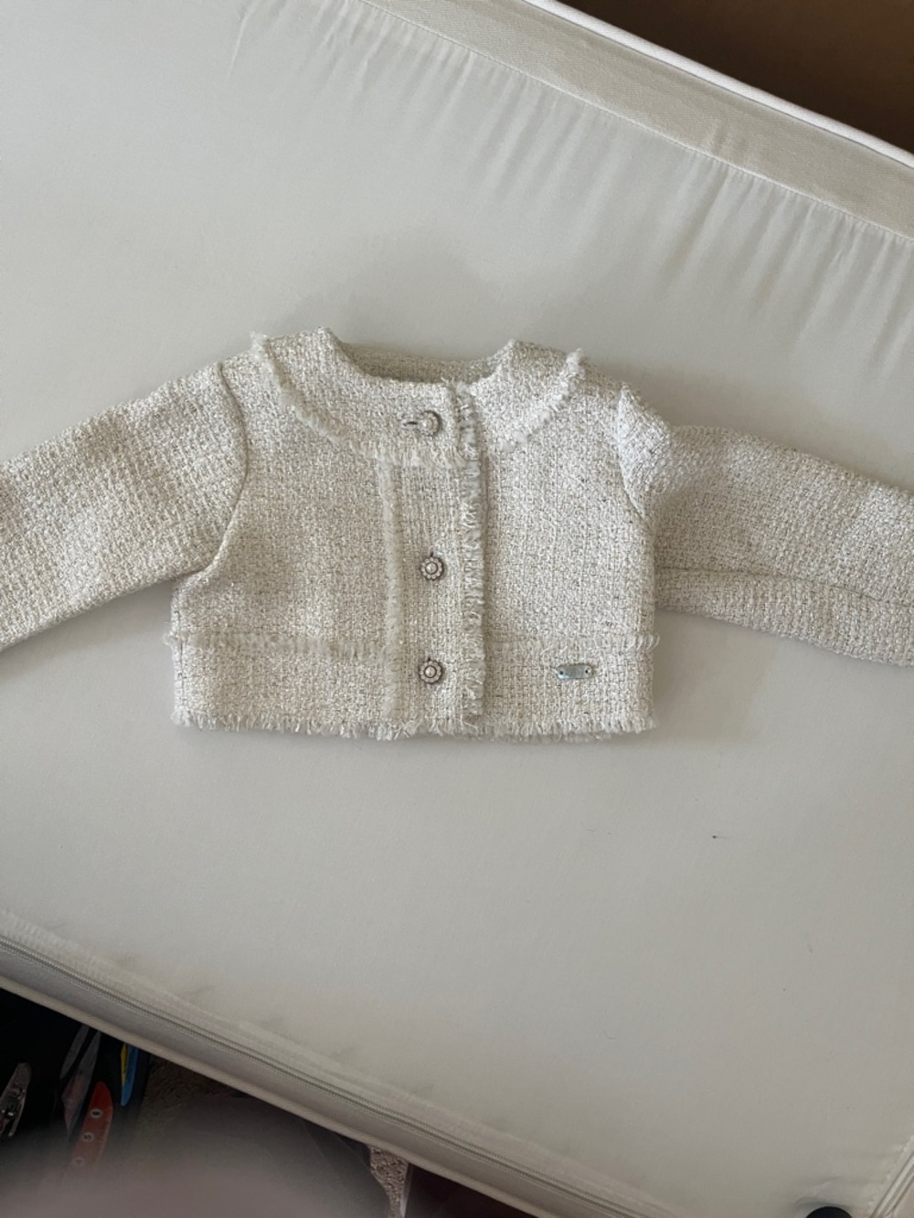 Cropped Cream Bouclé Button Cardigan